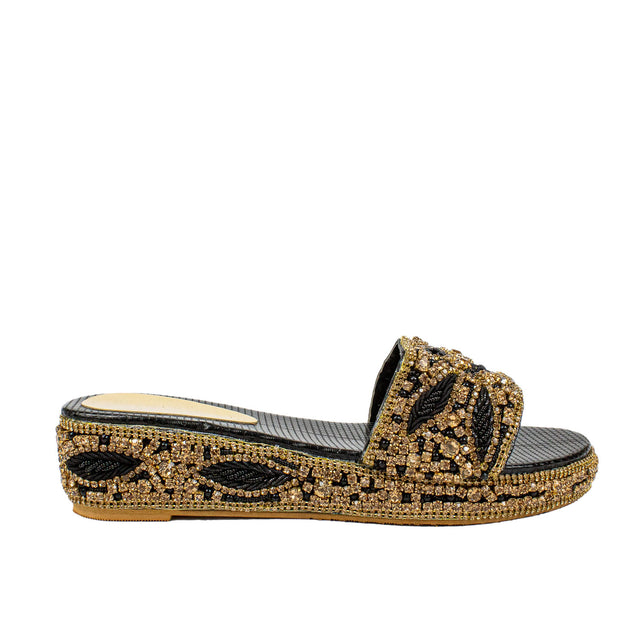 Handcrafted Black Elegant Wedge Flat Sandals