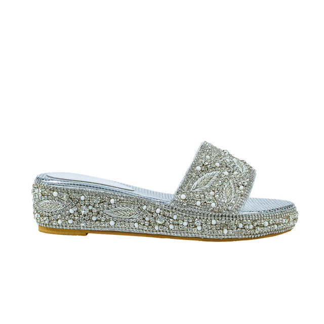 Silver Crystal Embellished Platform Wedge sandals Handcrafted Wedge