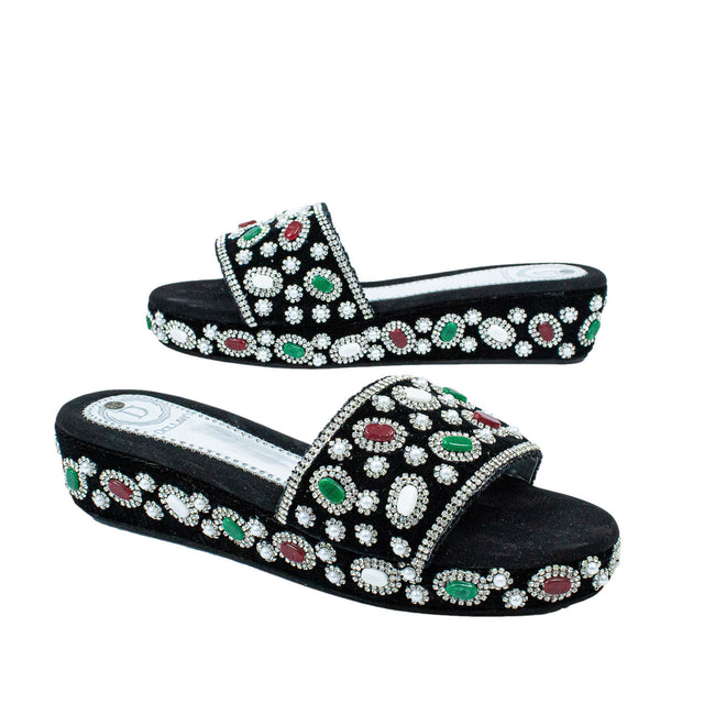 Silver Crystal Embellished Platform Wedge sandals Handcrafted Wedge