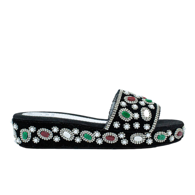Silver Crystal Embellished Platform Wedge sandals Handcrafted Wedge