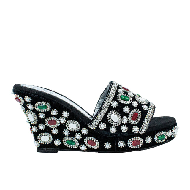 Silver Crystal Embellished Platform Wedge sandals Handcrafted Wedge