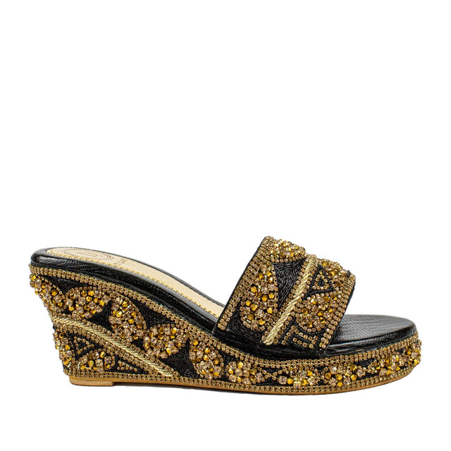 Handcrafted Black Elegant Wedge Flat Sandals