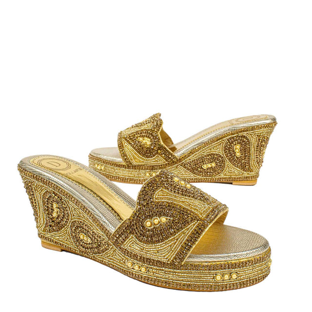 Handcrafted Gold Wedge Sandals