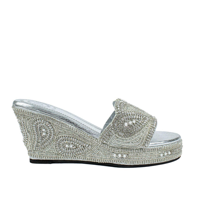 Silver Crystal Embellished Elegant Heel sandals Handcrafted Wedge