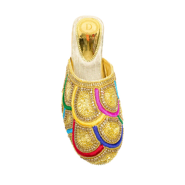 Handmade Gold Multicolour Flat Slippers