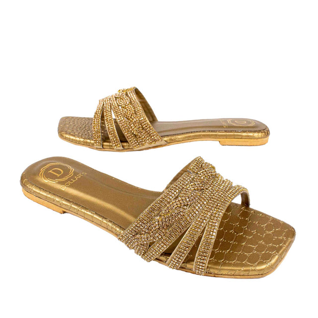 Crystal Handcrafted Bronze Flat Sandals