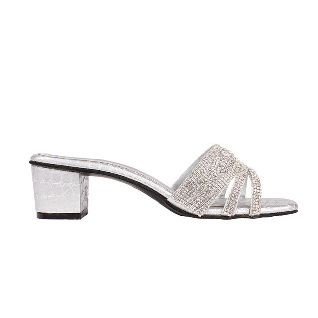 Edgy Silver Block Heel Sandals