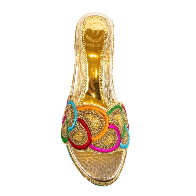 Handcrafted Gold Multicolour Wedge Heel Sandals