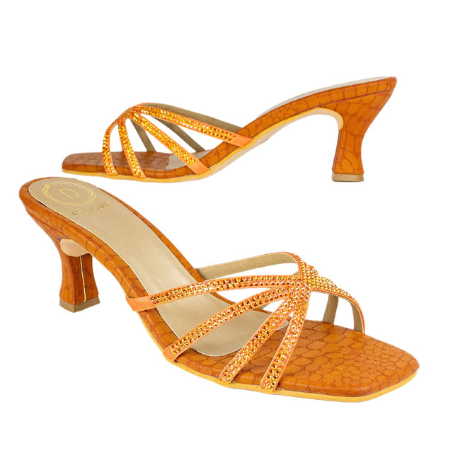 Zoya Handmade Orange Pencil Heel Sandals