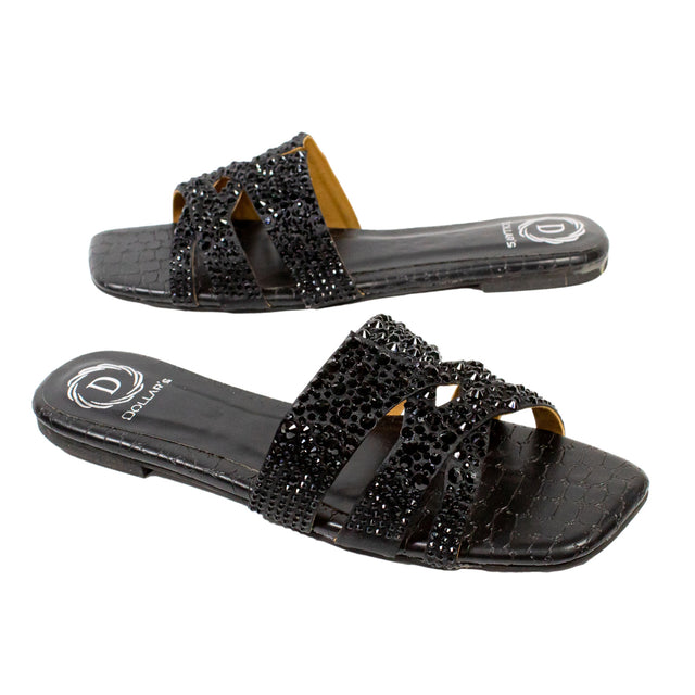 Aliyah Handmade Black Flat Slippers