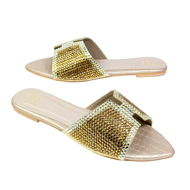 Handmade Gold Flat Slippers