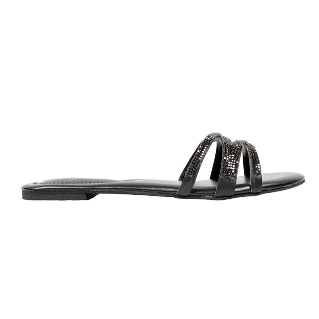 Black Crystal Embellished Elegant Flat sandals Handcrafted Flats
