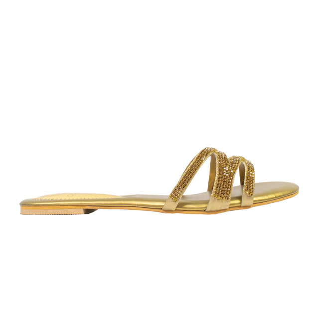 Gold Crystal Embellished Elegant Flat sandals Handcrafted Flats