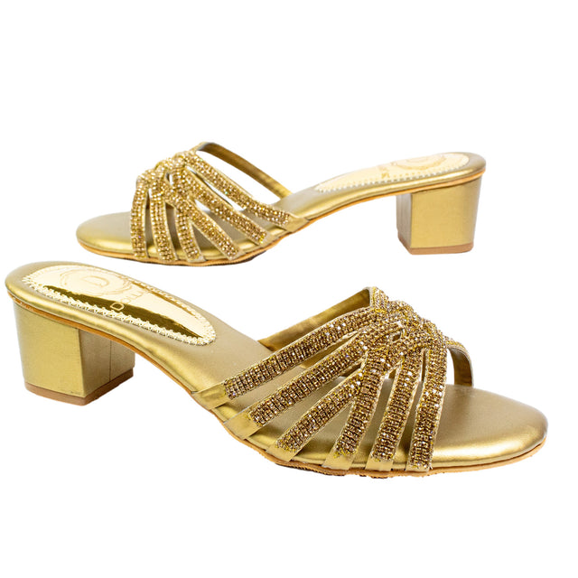 Iconic-fit Bronze Block Heel Sandals