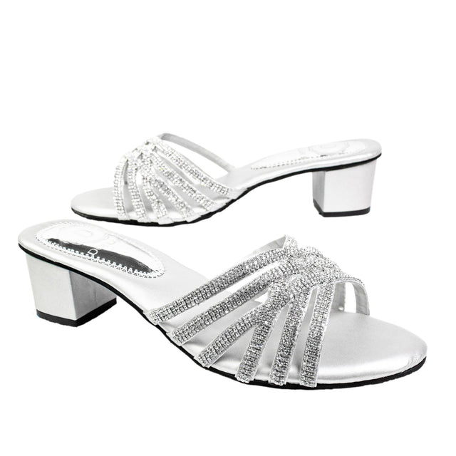 Polished Silver Block Heel Sandals