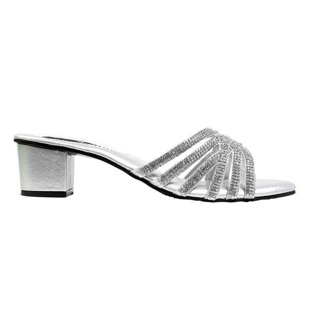 Polished Silver Block Heel Sandals
