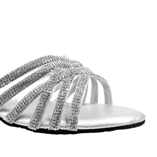 Polished Silver Block Heel Sandals