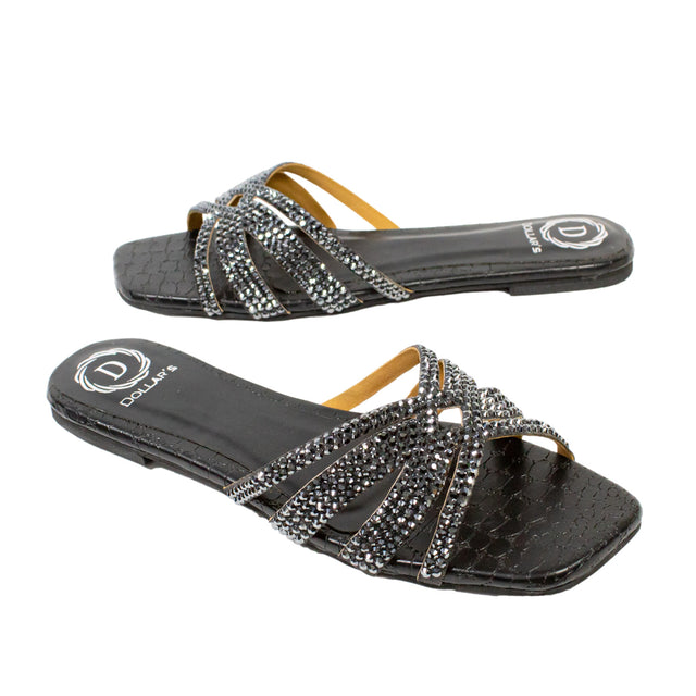 Sadaf Regal Black Flat Slippers