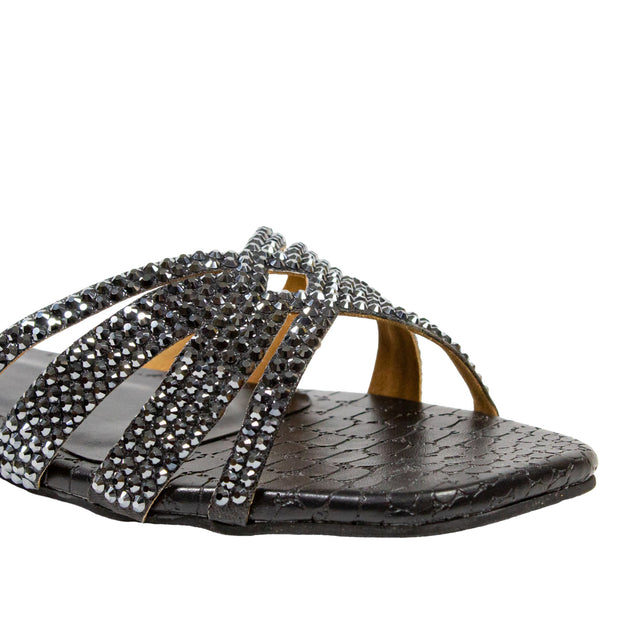 Sadaf Regal Black Flat Slippers