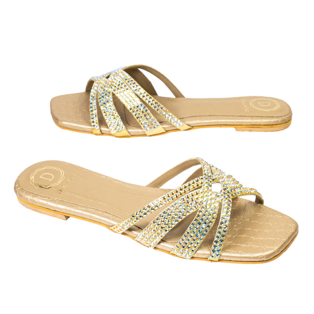 Sadaf Exclusive Gold Flat Slippers