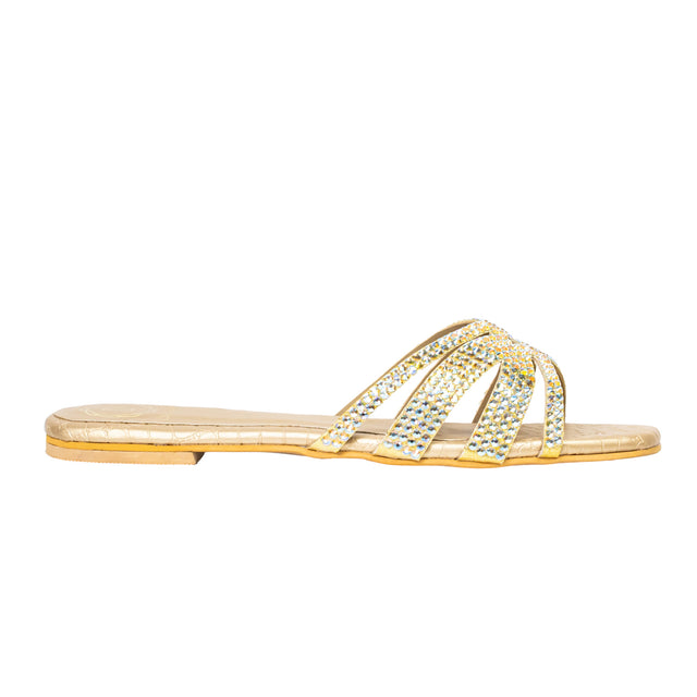 Sadaf Exclusive Gold Flat Slippers