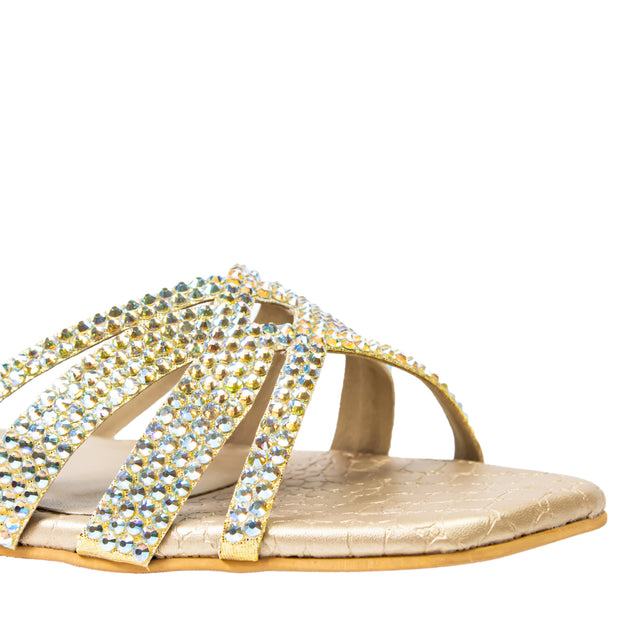 Sadaf Exclusive Gold Flat Slippers