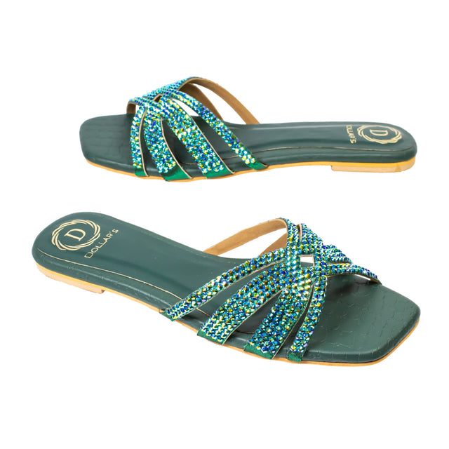 Sadaf Trendy Green Flat Slippers