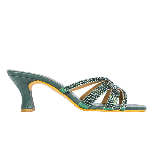 Sadaf Enchanting Green Pencil Heel Sandals