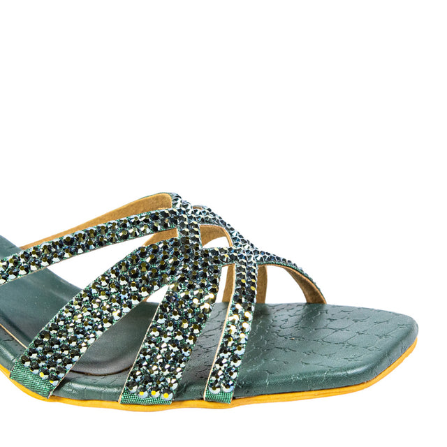 Sadaf Enchanting Green Pencil Heel Sandals