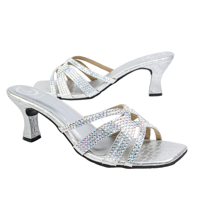 Sadaf Feminine-chic Silver Pencil Heel Sandals