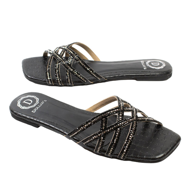 Marwa Statement Black Flat Slippers
