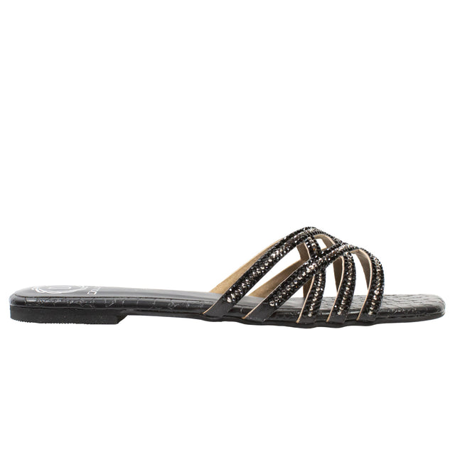 Marwa Statement Black Flat Slippers