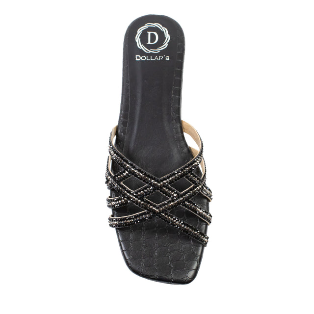 Marwa Statement Black Flat Slippers