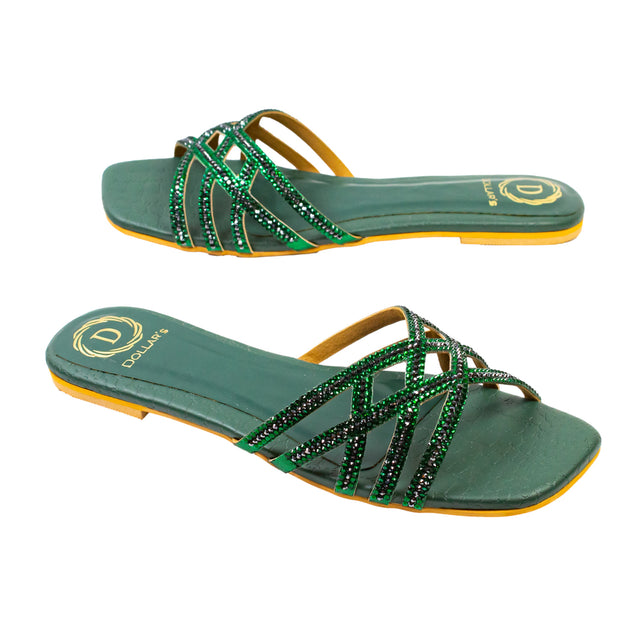 Marwa Luxe Green Flat Slippers