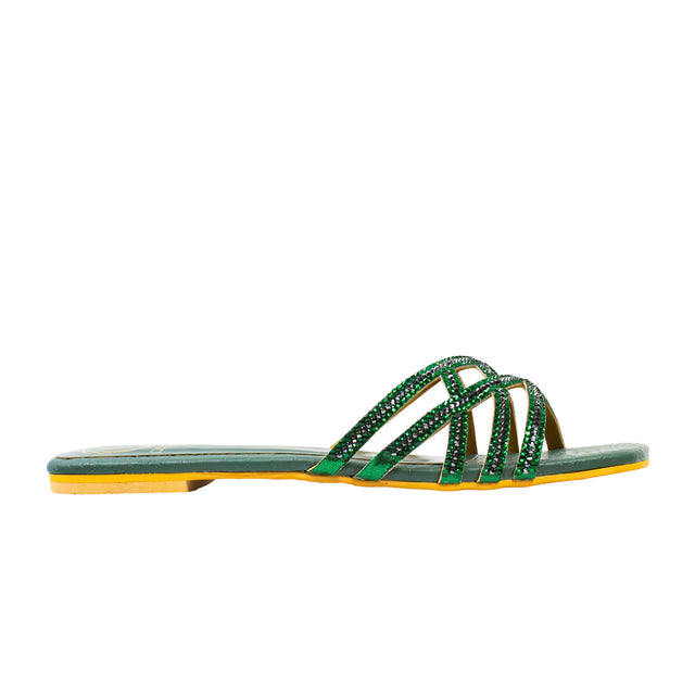 Marwa Luxe Green Flat Slippers