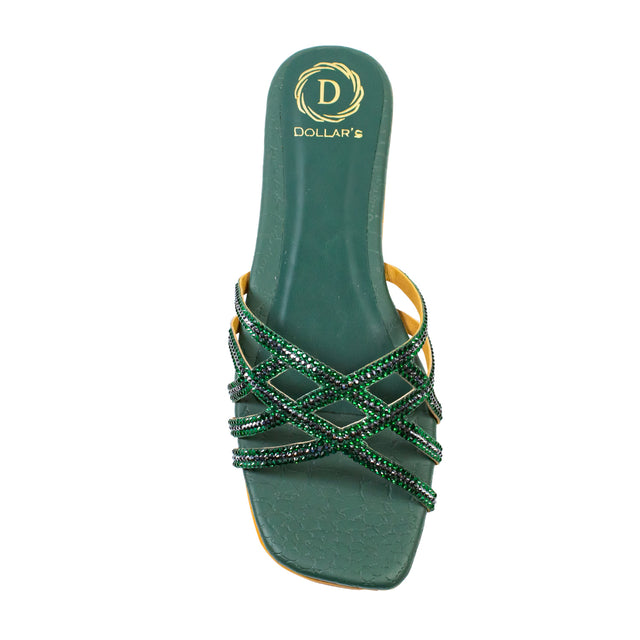 Marwa Luxe Green Flat Slippers