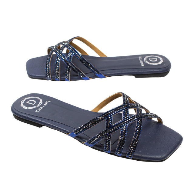 Marwa Refined Navy Blue Flat Slippers