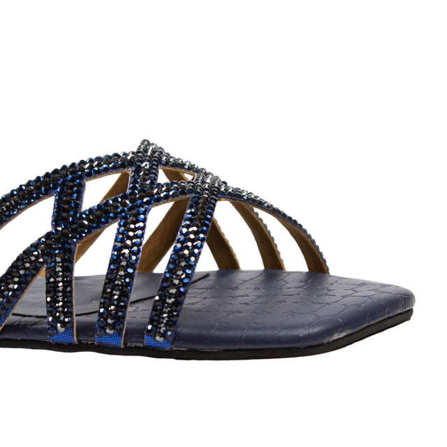 Marwa Refined Navy Blue Flat Slippers