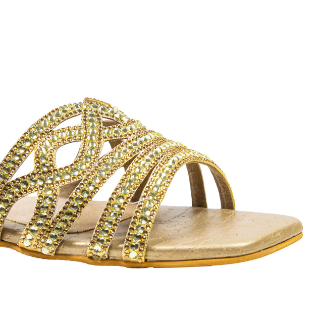 Samira Contemporary Gold Flat Slippers