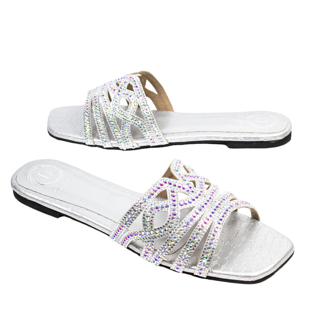 Samira Iconic Silver Flat Slippers