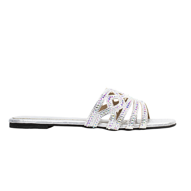 Samira Iconic Silver Flat Slippers