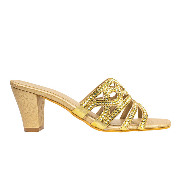 Samira Handcrafted Gold Block Heel Sandals