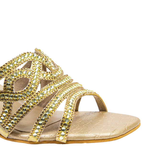 Samira Handcrafted Gold Block Heel Sandals