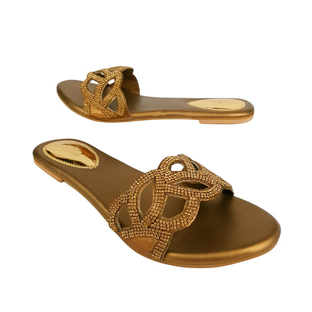 Handcrafted Gold Stylish Flat Sandal