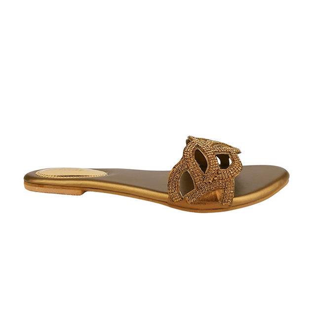 Handcrafted Gold Stylish Flat Sandal