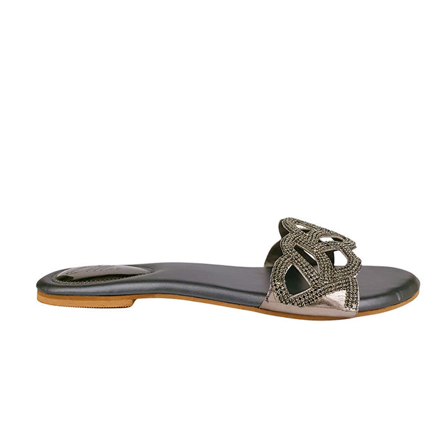 Crystal Handcrafted Grey Flat Sandals