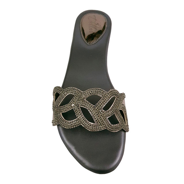 Crystal Handcrafted Grey Flat Sandals