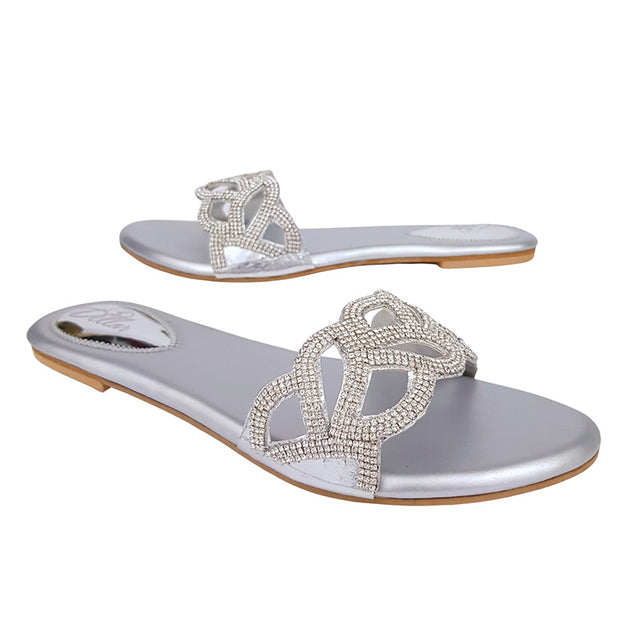 Silver Crystal Embellished Stylish Flat sandals Handcrafted Flats