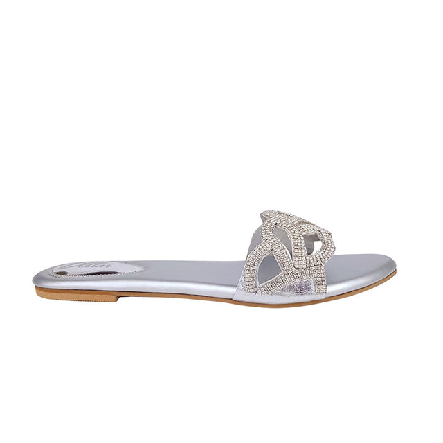 Silver Crystal Embellished Stylish Flat sandals Handcrafted Flats
