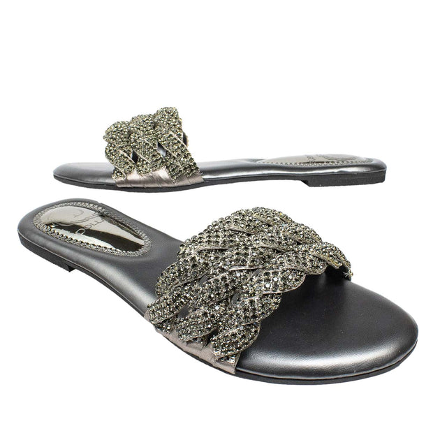 Ghaliyah Opulent Grey Flat Slippers